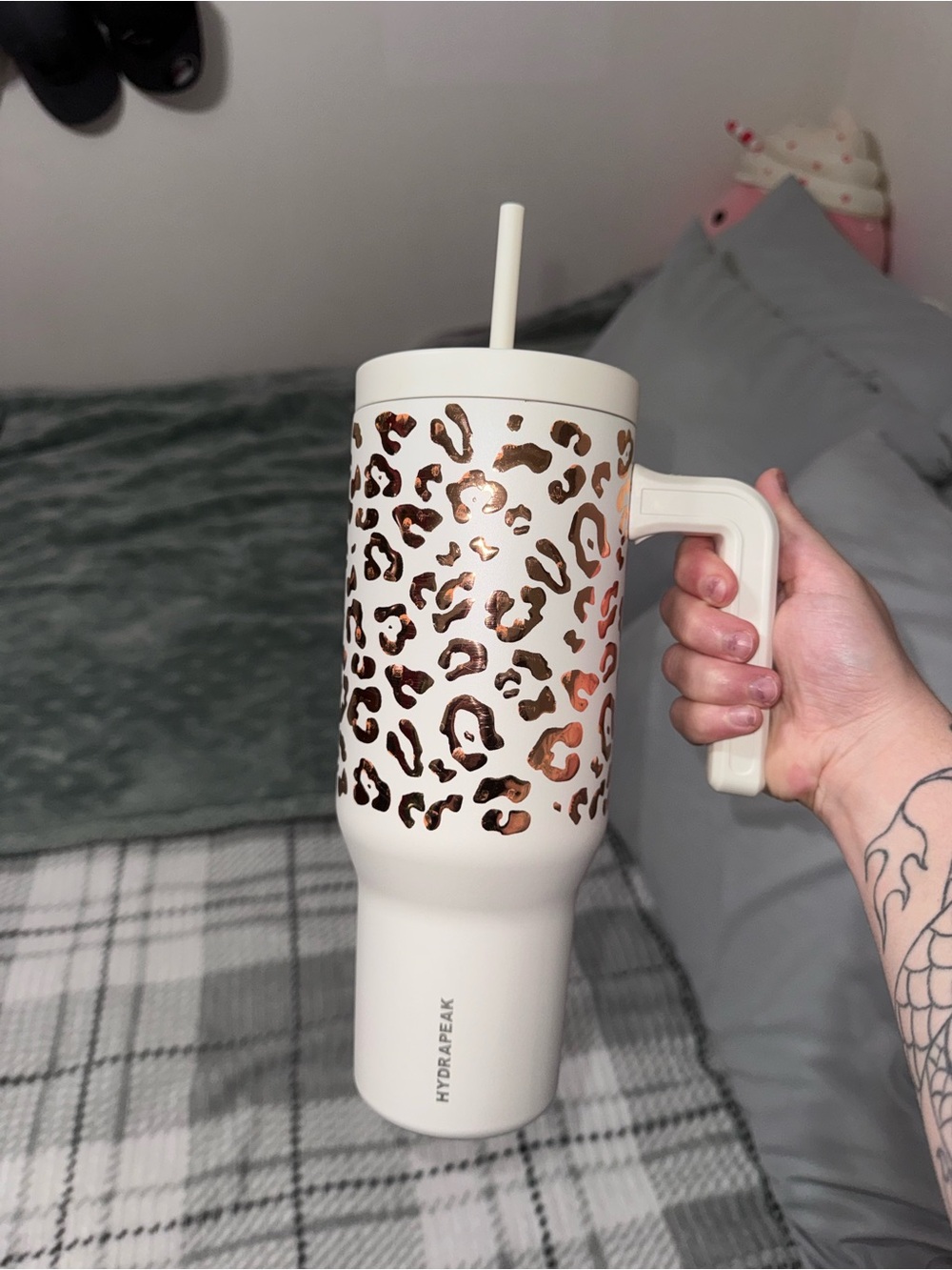 Hydro Flask Leopard Print Insulated Travel Mug - Cream